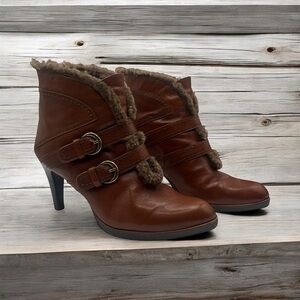 Stuart Weitzman Brown Ankle Boots with Fur Trim
